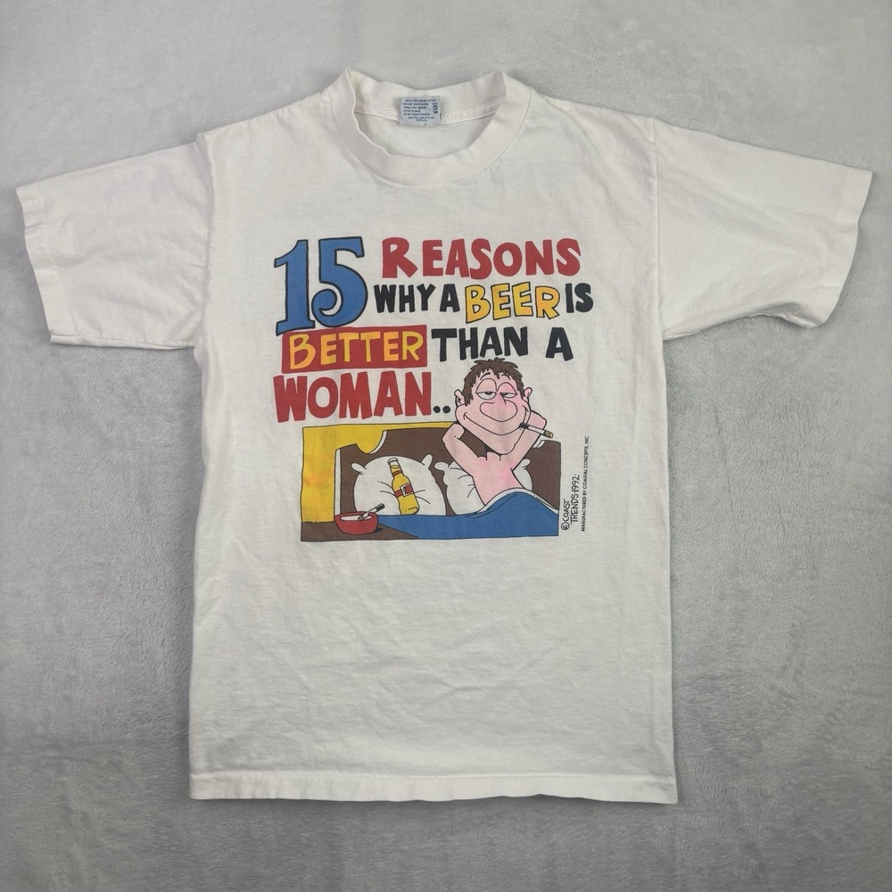 VTG 1992 15 Reasons Why A Beer Is Better Than A Woman Graphic Shirt Men's M
